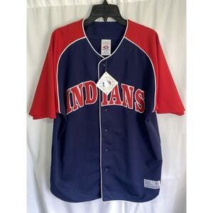 NWT Cleveland Indians Jersey Mens Large Blue MLB Baseball True Fan